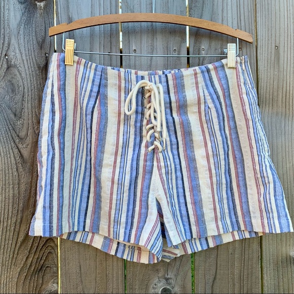 Hem & Thread Pants - HEM & THREAD Multi Striped High Waisted Cotton Lace Up Shorts sz M